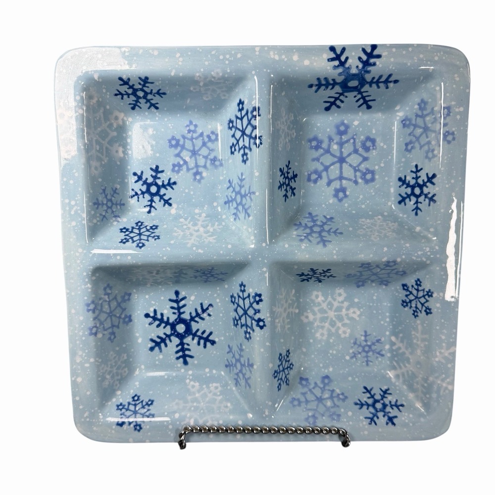 Holiday Merry Christmas Divided Party Serving Dish Snowflake‎ Winter Chip n Dip